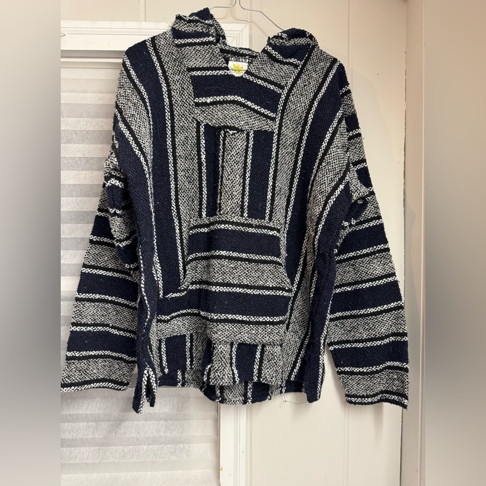 Navy and White Striped Women's rug Hoodie